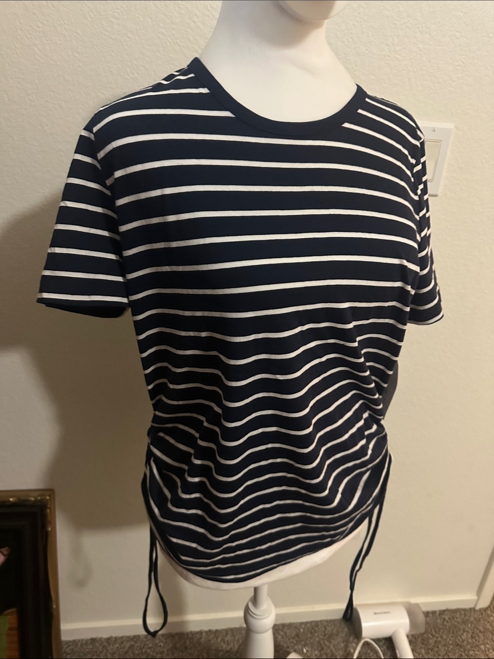 Time and Tru Navy & White Striped Short-Sleeve Tee with Side Ties